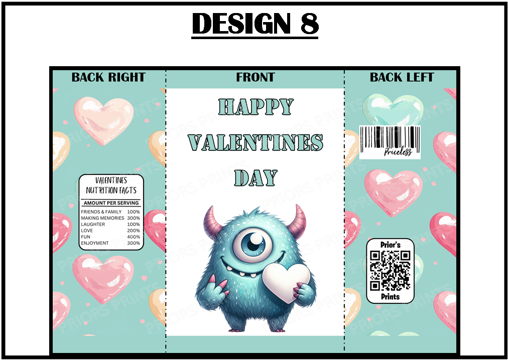 Cute Monsters Valentines Treat Packets (Medium Sized)