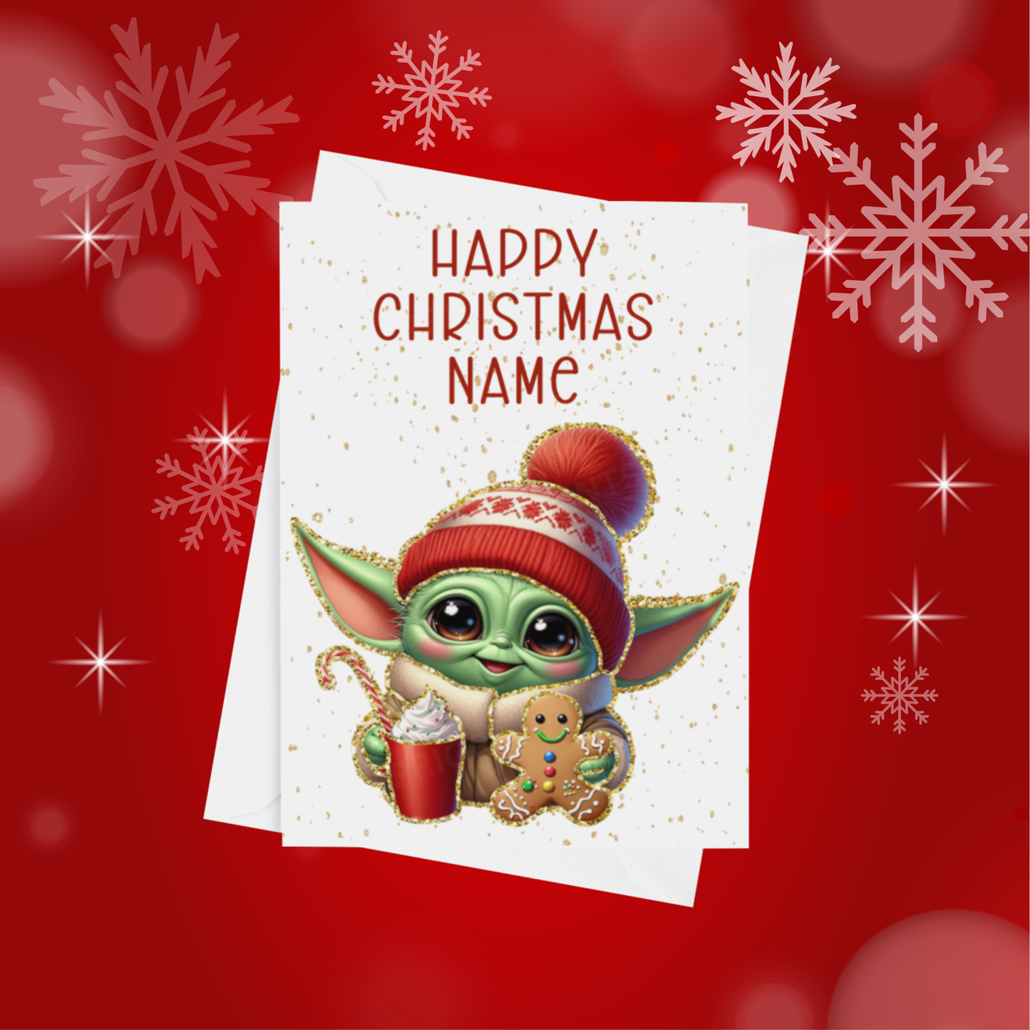 Cute Character with Gold Outline Personalised Christmas Card