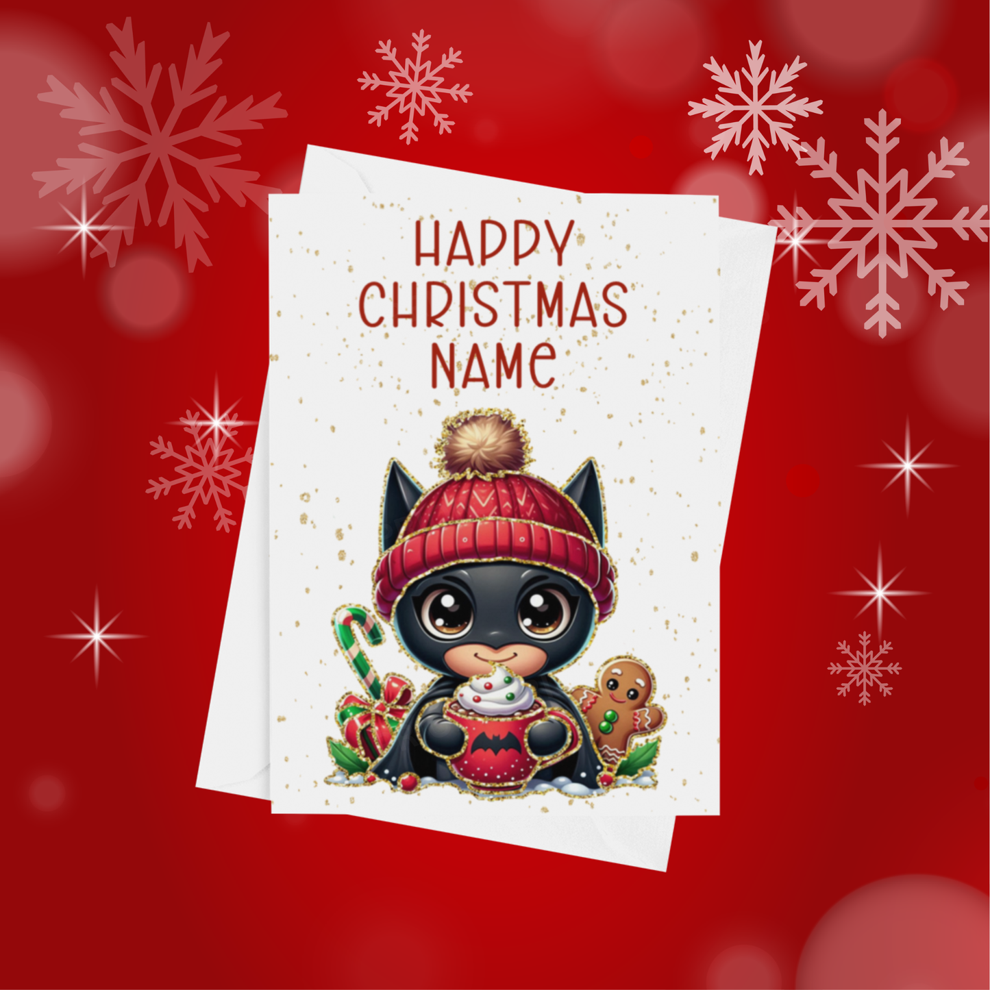 Cute Character with Gold Outline Personalised Christmas Card