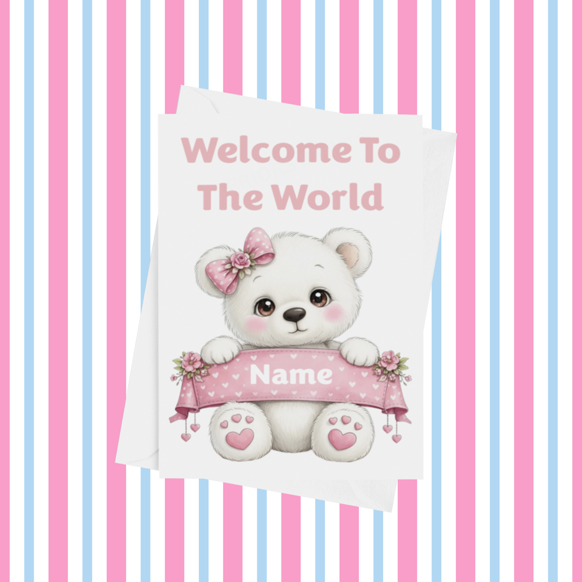 Welcome To The World Personalised Card for New Baby Animals in Pink