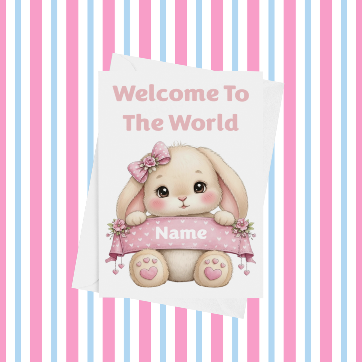 Welcome To The World Personalised Card for New Baby Animals in Pink