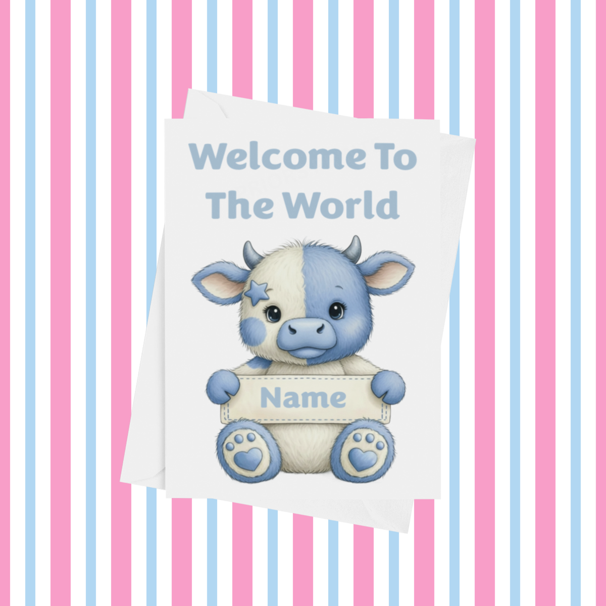 Welcome To The World Personalised Card for New Baby Animals with Blue Star