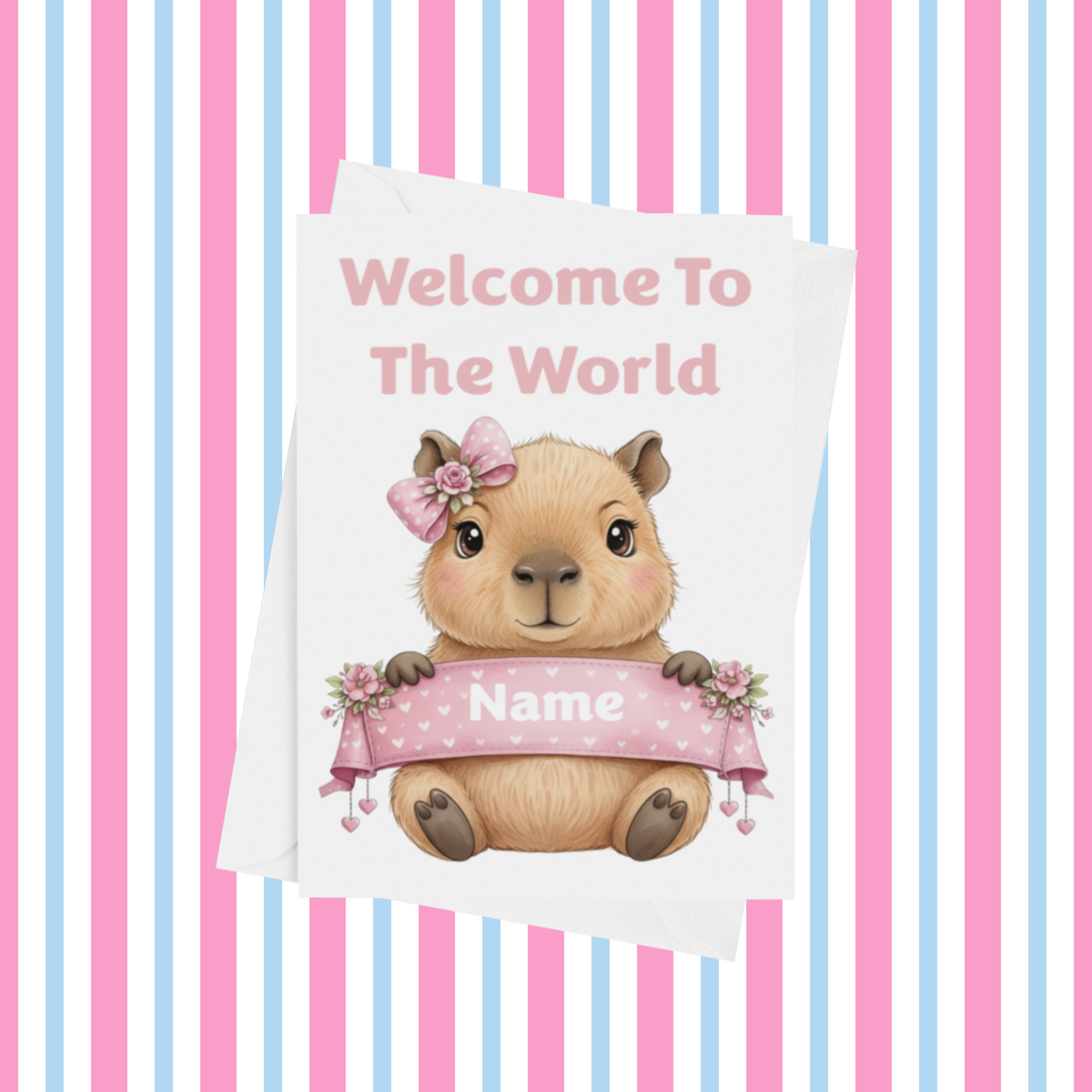 Welcome To The World Personalised Card for New Baby Animals in Pink
