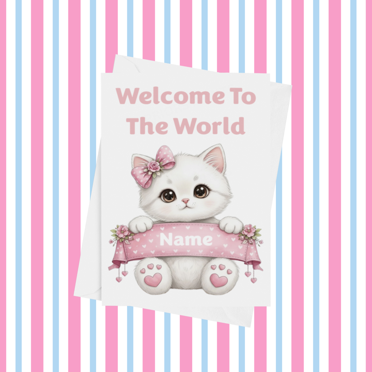 Welcome To The World Personalised Card for New Baby Animals in Pink