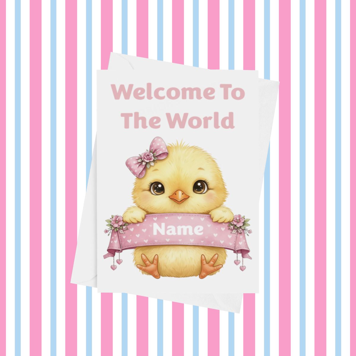 Welcome To The World Personalised Card for New Baby Animals in Pink