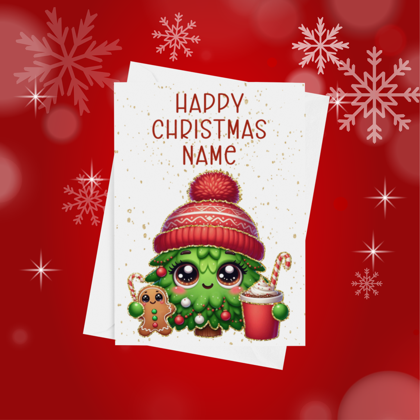 Cute Character with Gold Outline Personalised Christmas Card