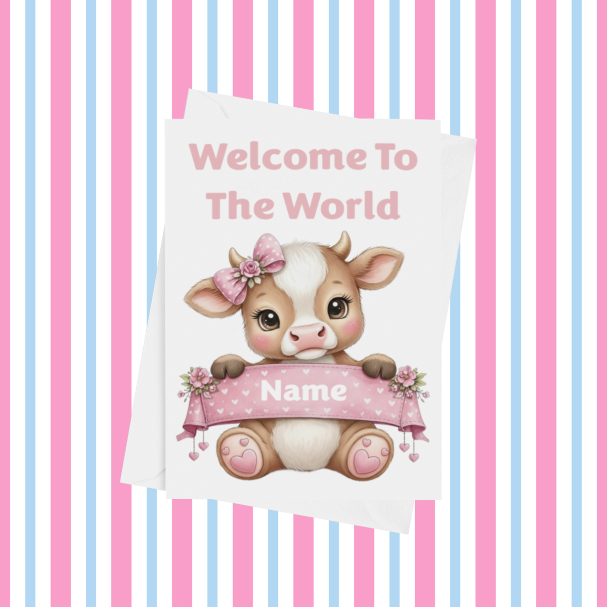 Welcome To The World Personalised Card for New Baby Animals in Pink