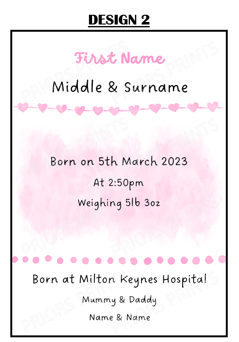 Welcome to the World A4 Print- Pink & Lilac Designs