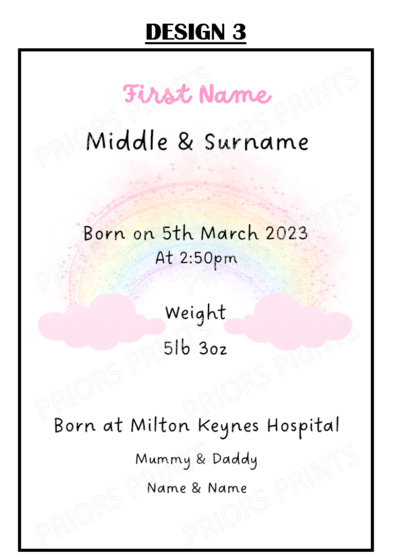 Welcome to the World A4 Print- Pink & Lilac Designs