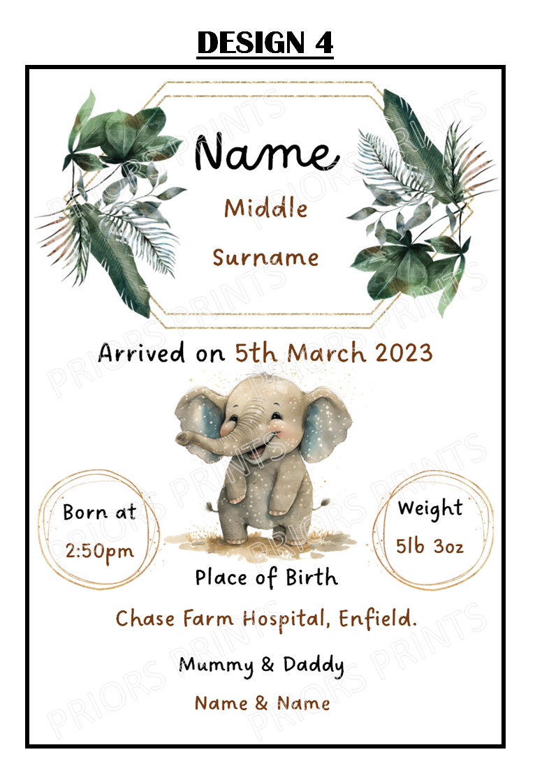 Welcome to the World A4 Print- Animal Designs