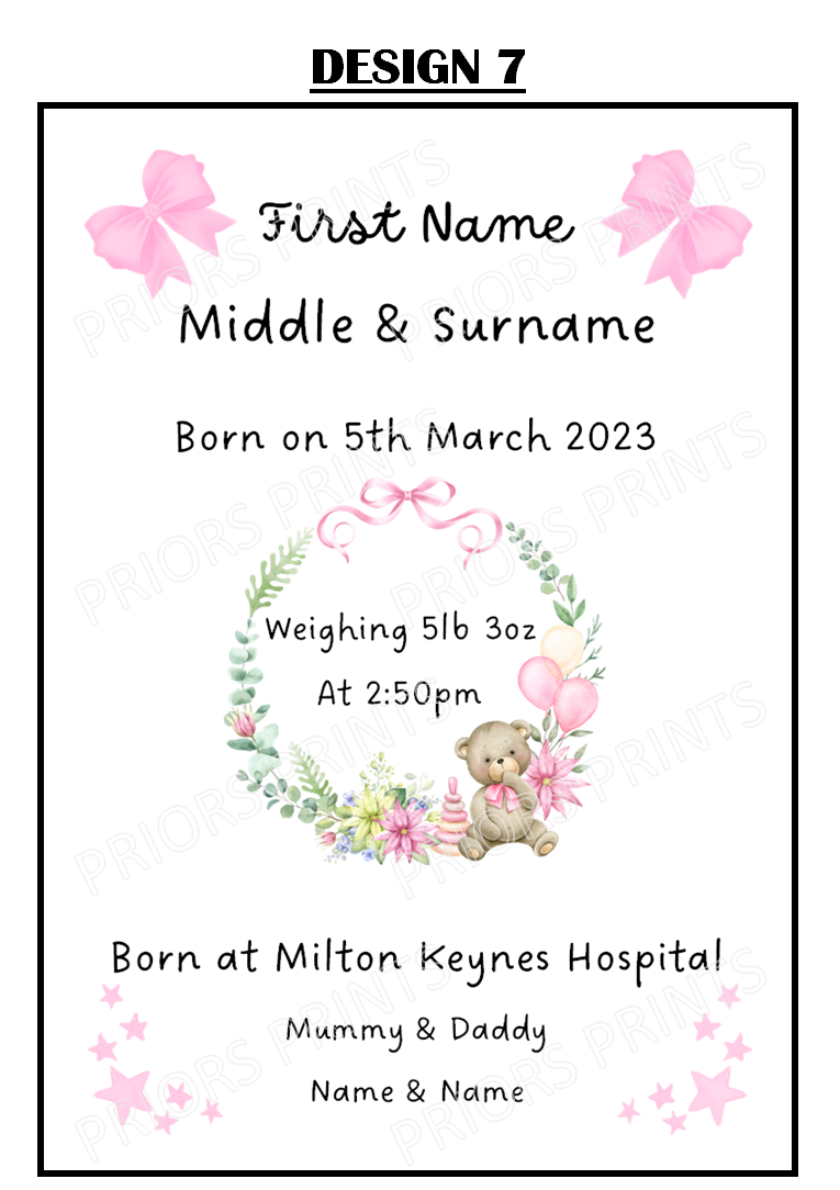 Welcome to the World A4 Print- Pink & Lilac Designs