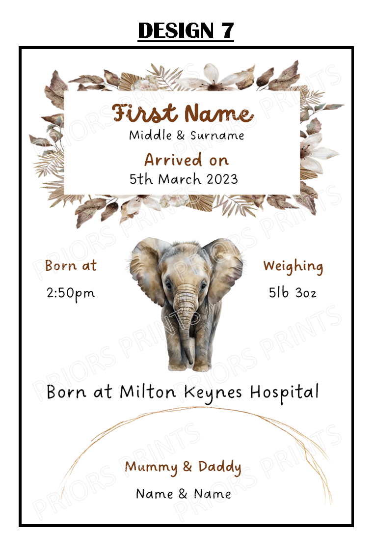 Welcome to the World A4 Print- Safari Animal Designs