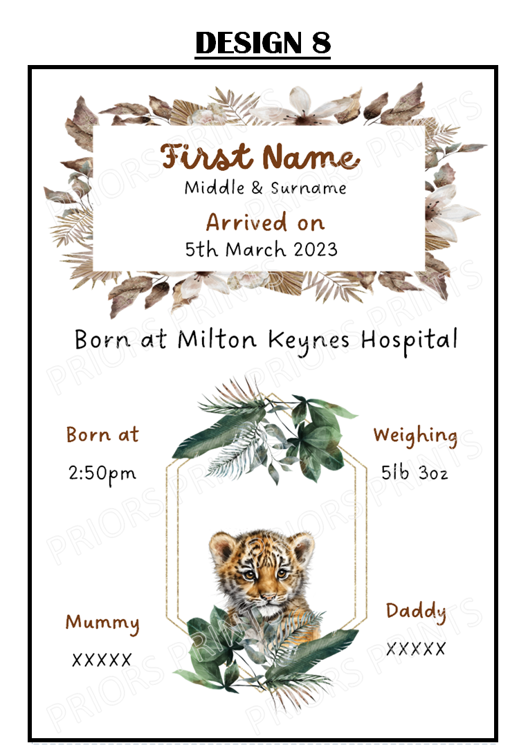 Welcome to the World A4 Print- Safari Animal Designs