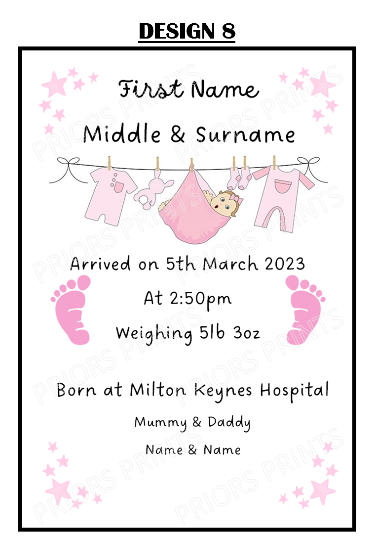 Welcome to the World A4 Print- Pink & Lilac Designs