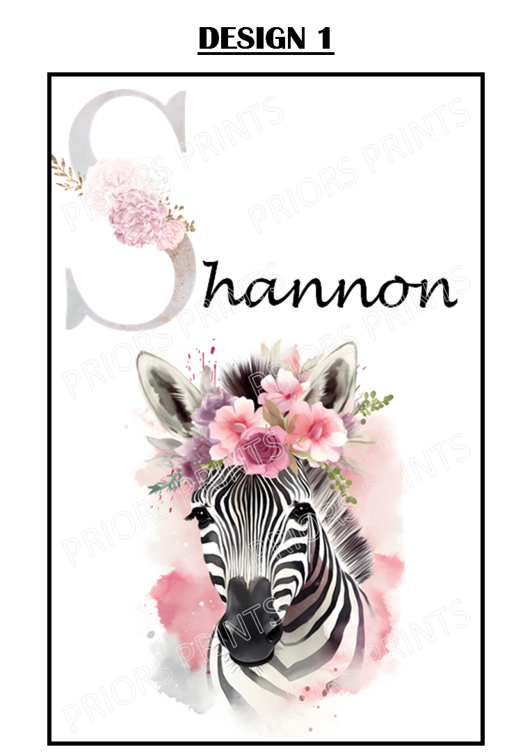 Animal with Flowers Personalised Name Print