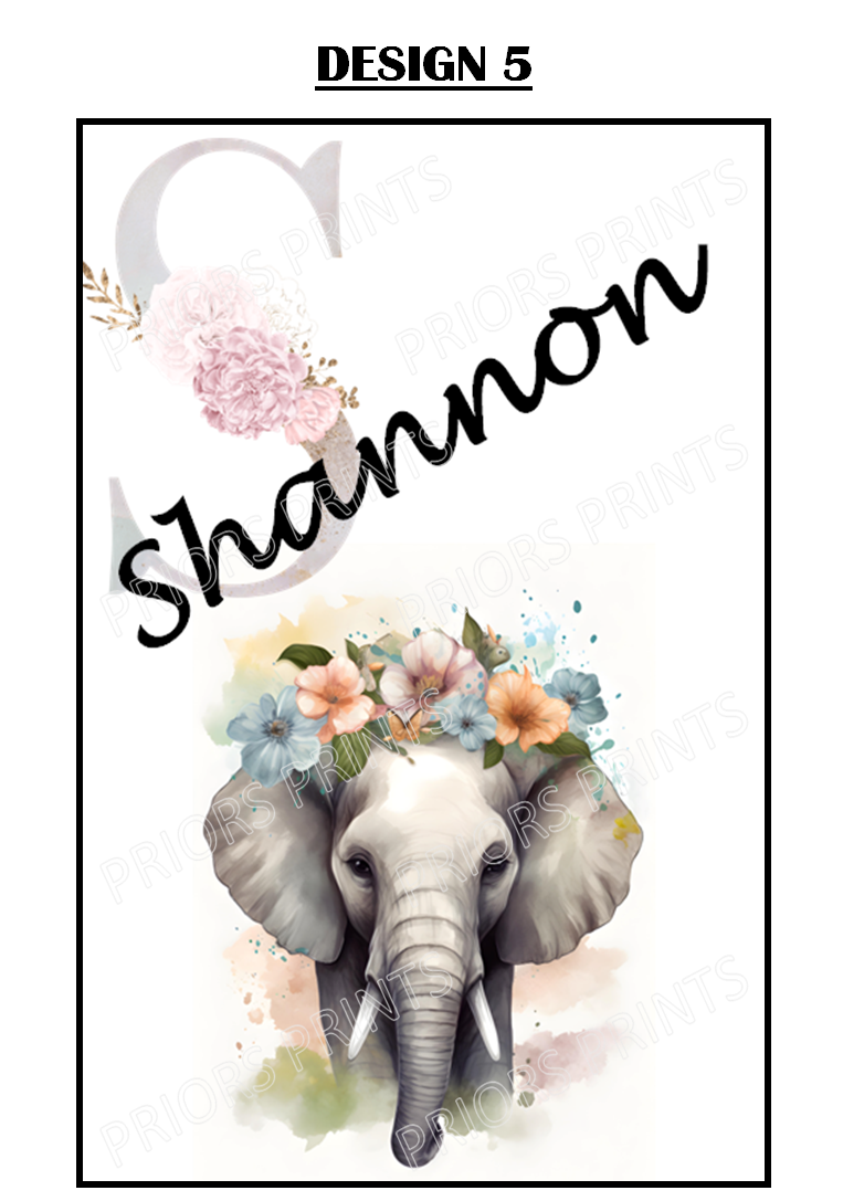 Animal with Flowers Personalised Name Print