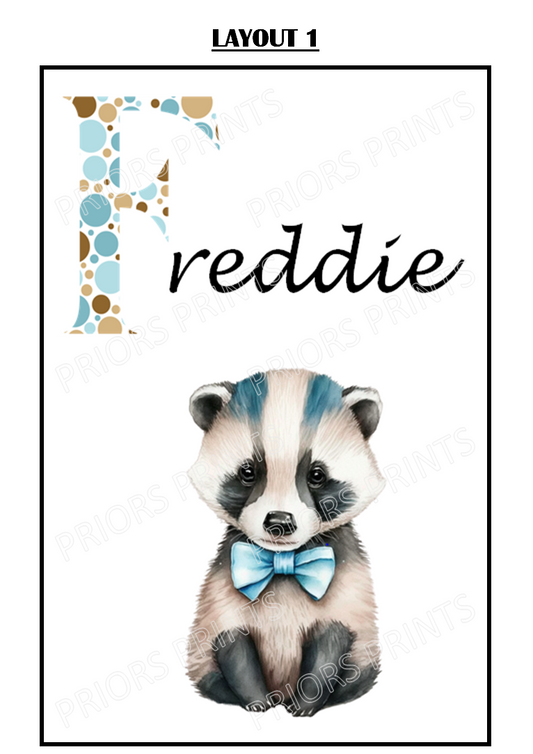 Animal with Blue Bowtie Personalised A4 Name Print