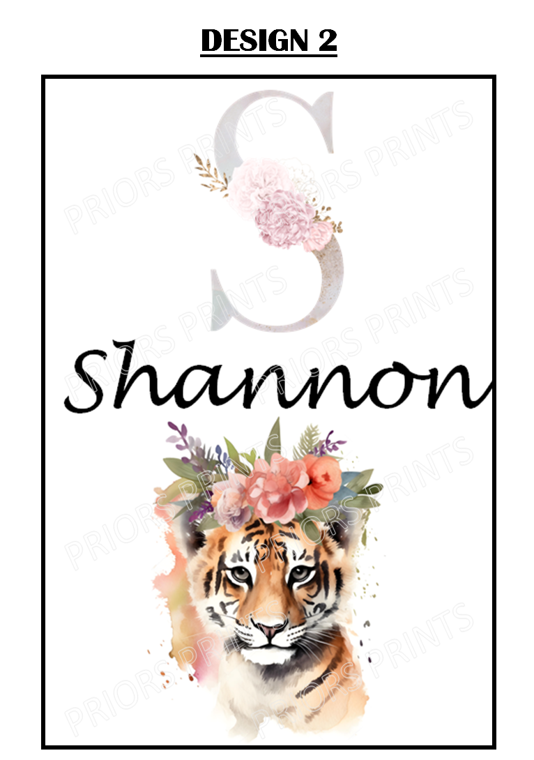 Animal with Flowers Personalised Name Print