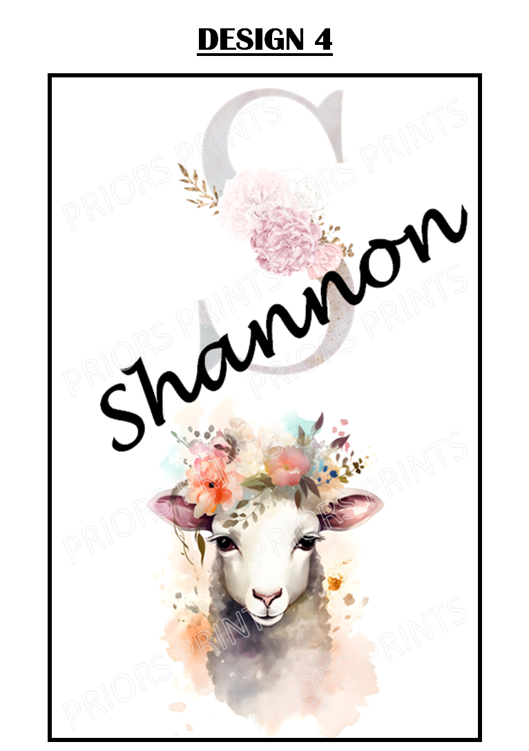 Animal with Flowers Personalised Name Print