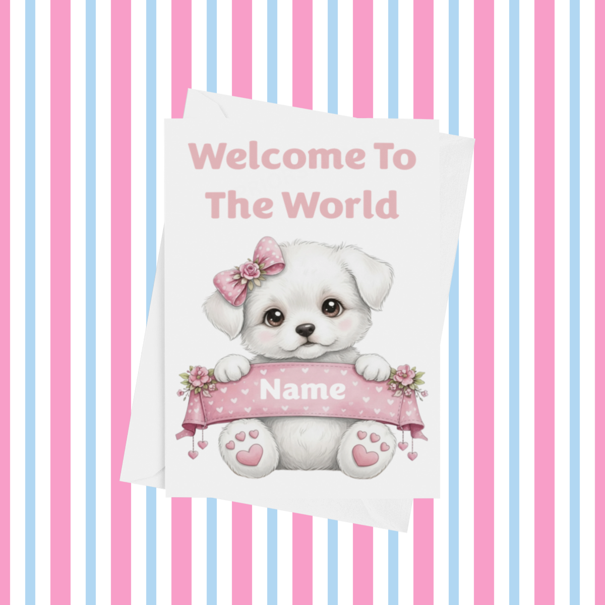 Welcome To The World Personalised Card for New Baby Animals in Pink