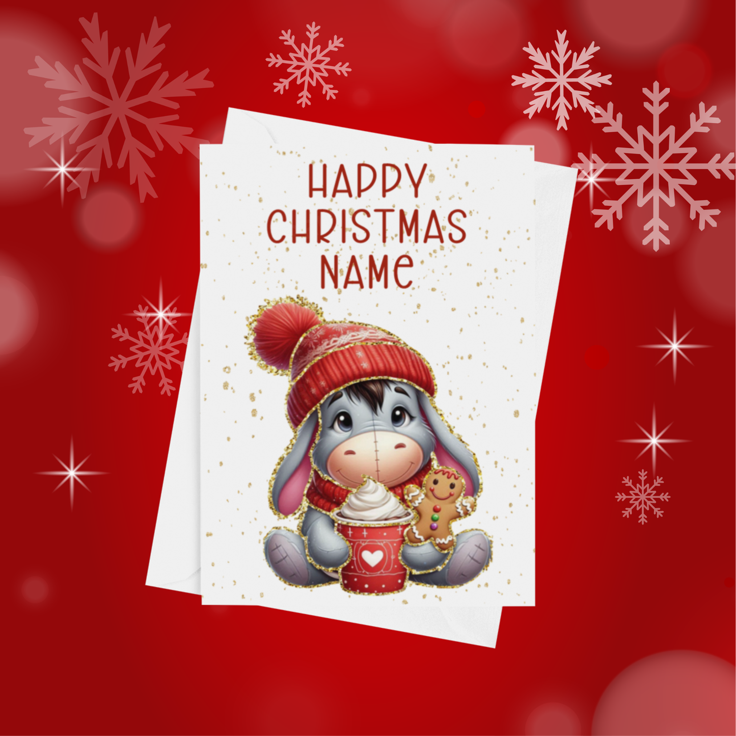 Cute Character with Gold Outline Personalised Christmas Card