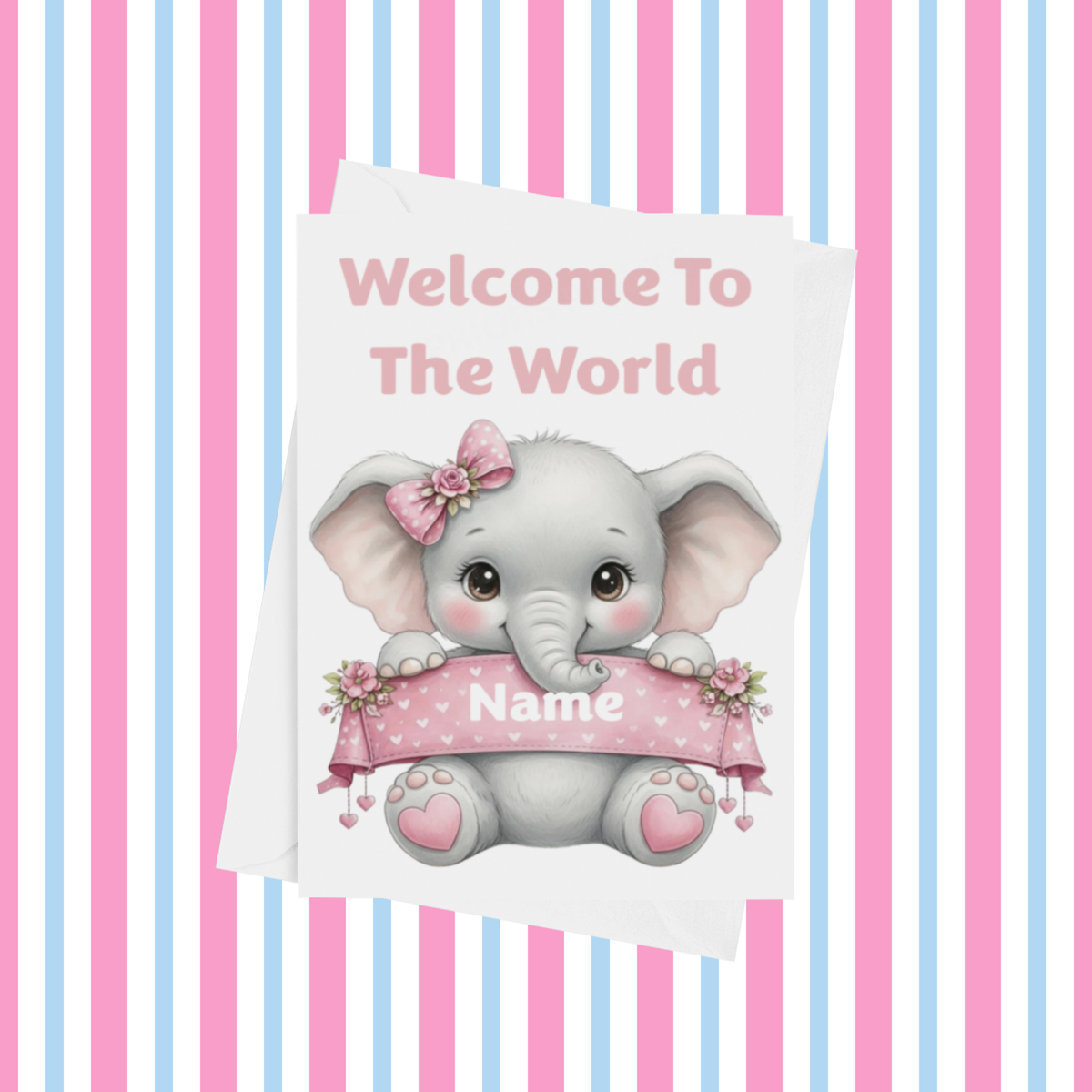 Welcome To The World Personalised Card for New Baby Animals in Pink