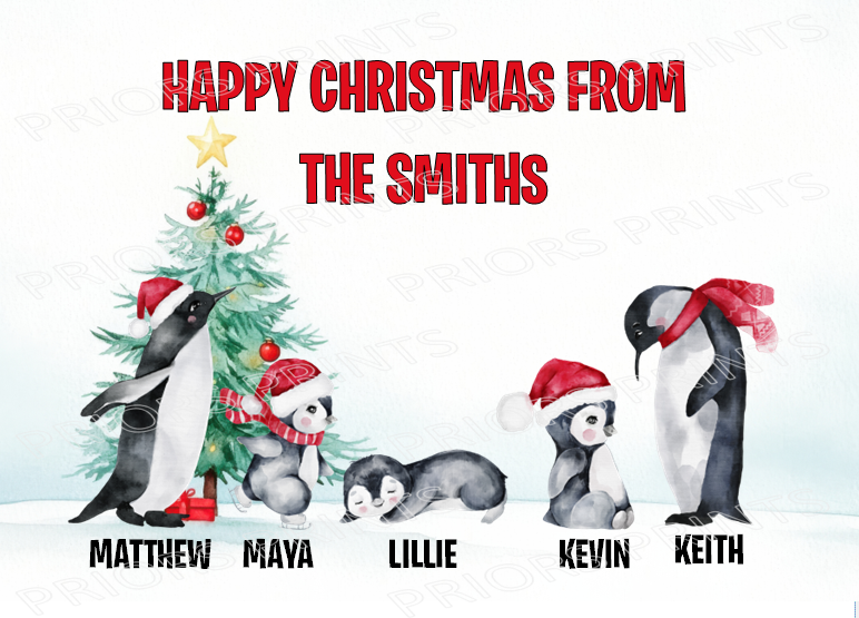 Personalised Penguin Family Christmas Card