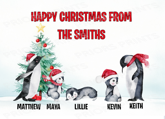 Personalised Penguin Family Christmas Card