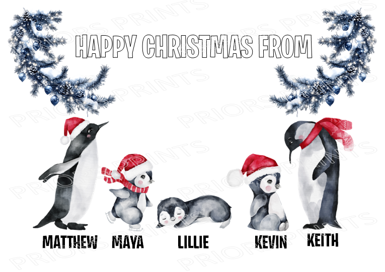 Personalised Penguin Family Christmas Card