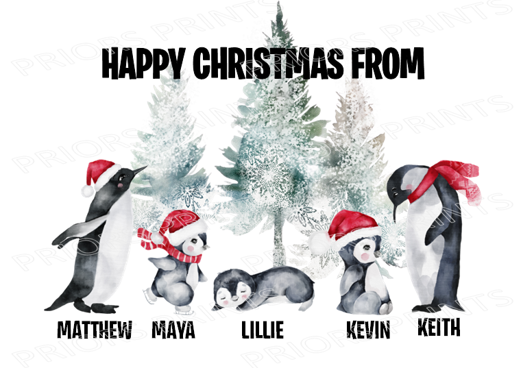 Personalised Penguin Family Christmas Card