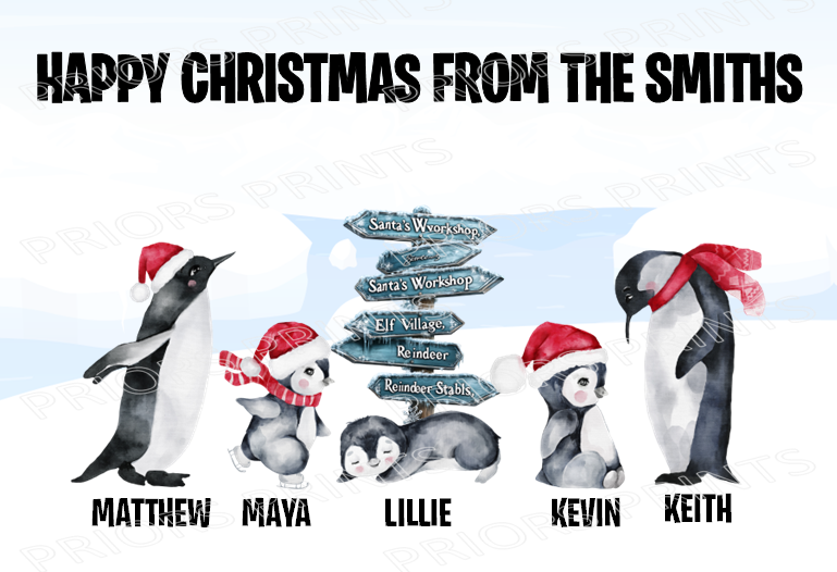 Personalised Penguin Family Christmas Card