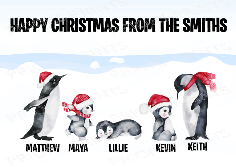 Personalised Penguin Family Christmas Card