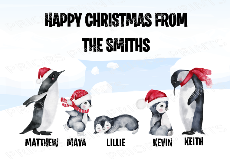 Personalised Penguin Family Christmas Card