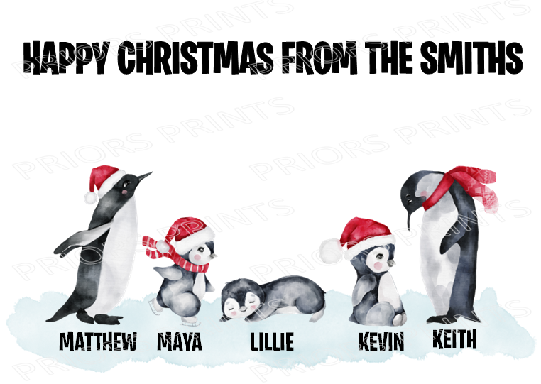 Personalised Penguin Family Christmas Card