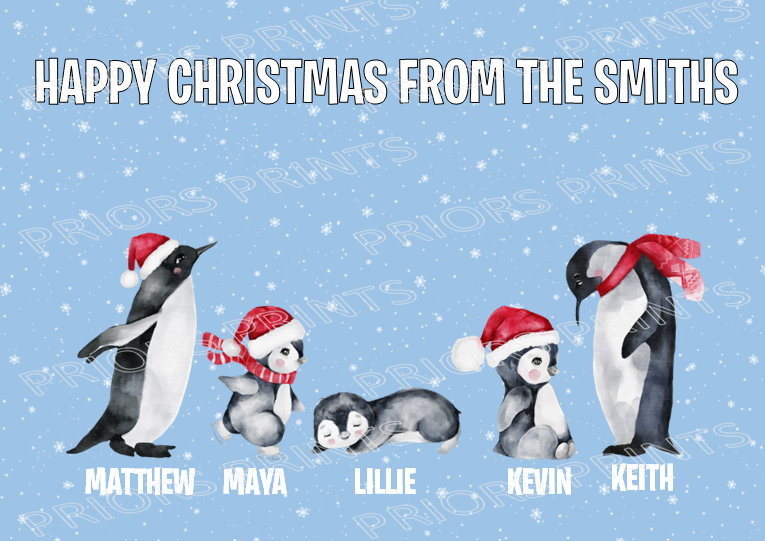 Personalised Penguin Family Christmas Card