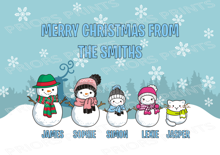 Personalised Snowman Family Christmas Card