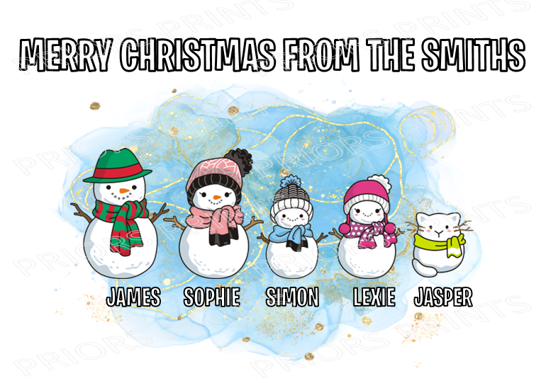 Personalised Snowman Family Christmas Card