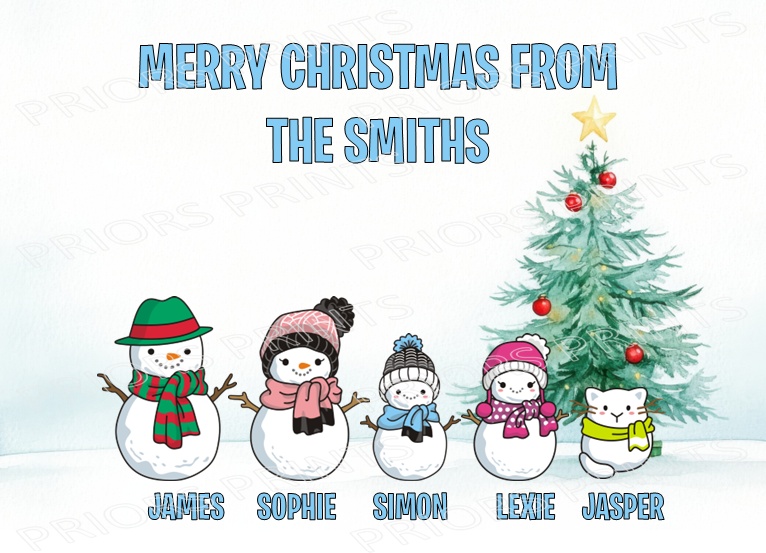 Personalised Snowman Family Christmas Card