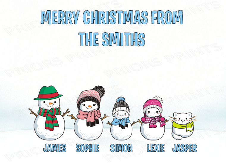 Personalised Snowman Family Christmas Card