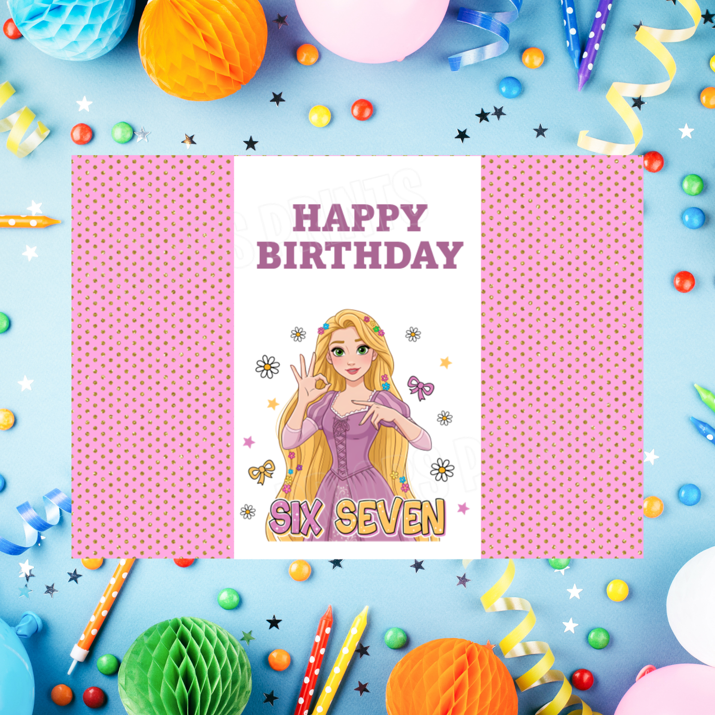 Princess Six Seven Birthday Chocolate Bar Wrappers