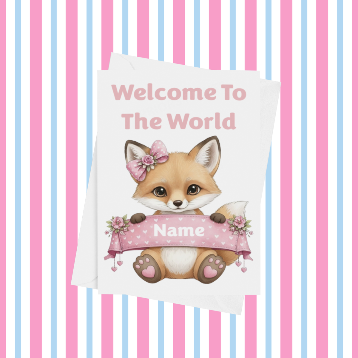 Welcome To The World Personalised Card for New Baby Animals in Pink