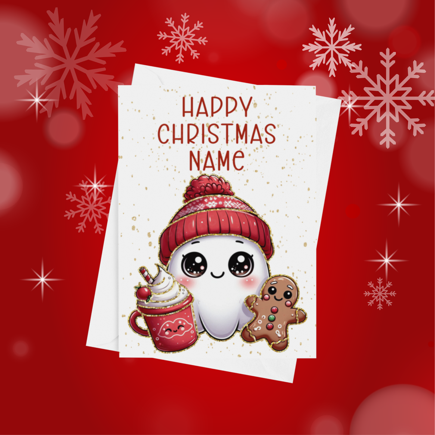Cute Character with Gold Outline Personalised Christmas Card