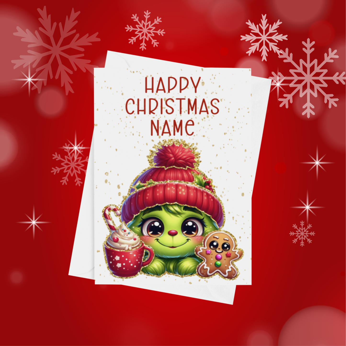 Cute Character with Gold Outline Personalised Christmas Card