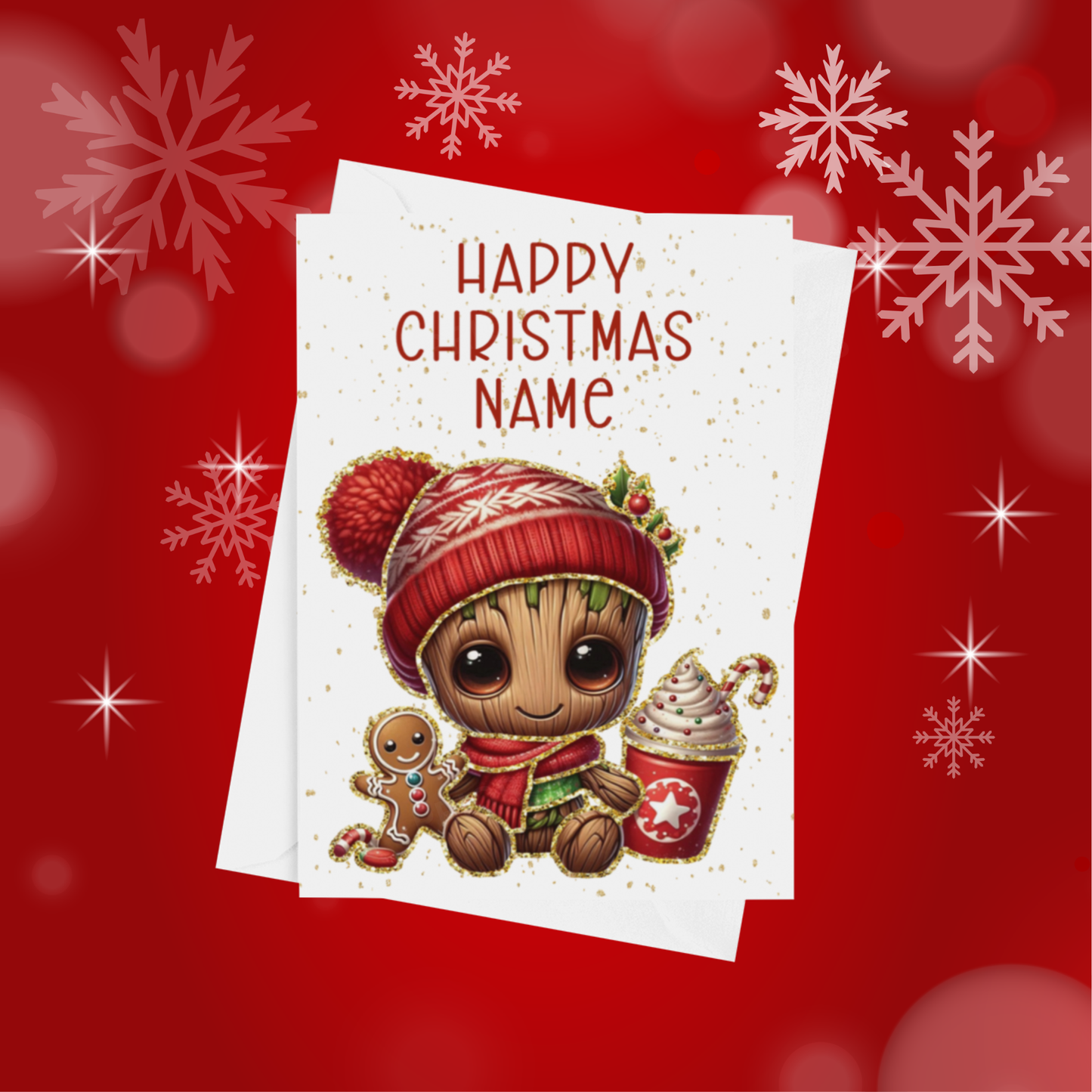 Cute Character with Gold Outline Personalised Christmas Card