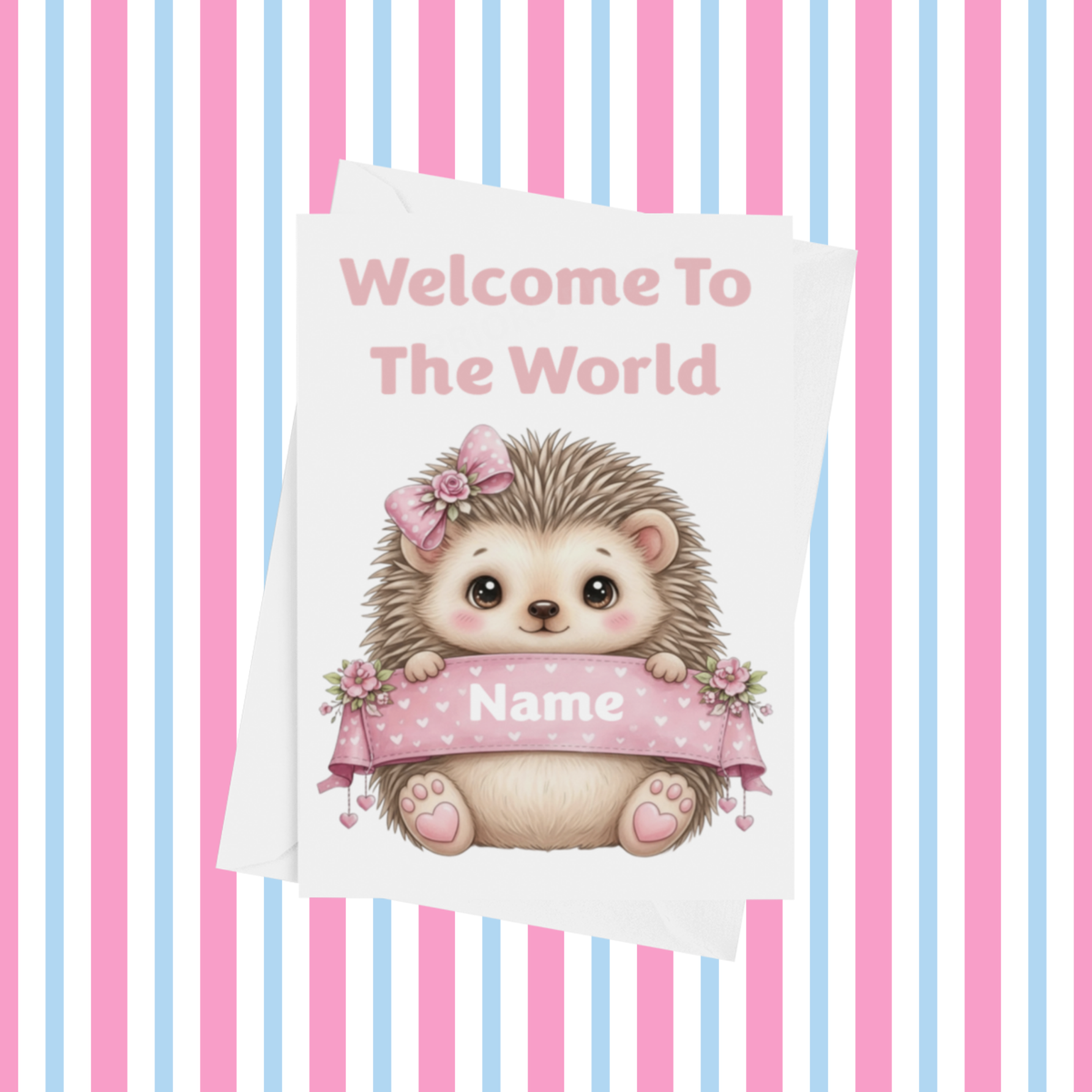Welcome To The World Personalised Card for New Baby Animals in Pink