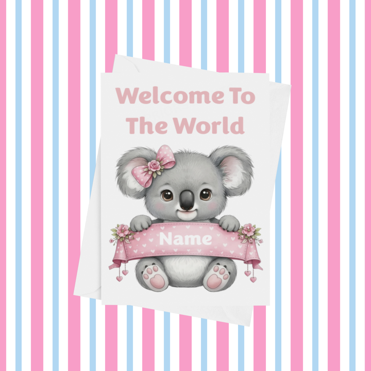 Welcome To The World Personalised Card for New Baby Animals in Pink