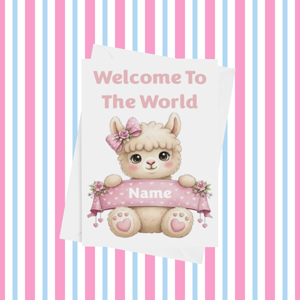 Welcome To The World Personalised Card for New Baby Animals in Pink