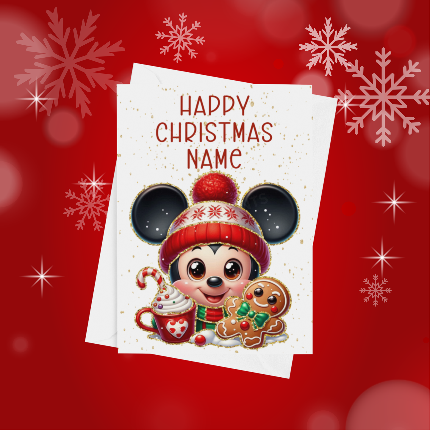 Cute Character with Gold Outline Personalised Christmas Card