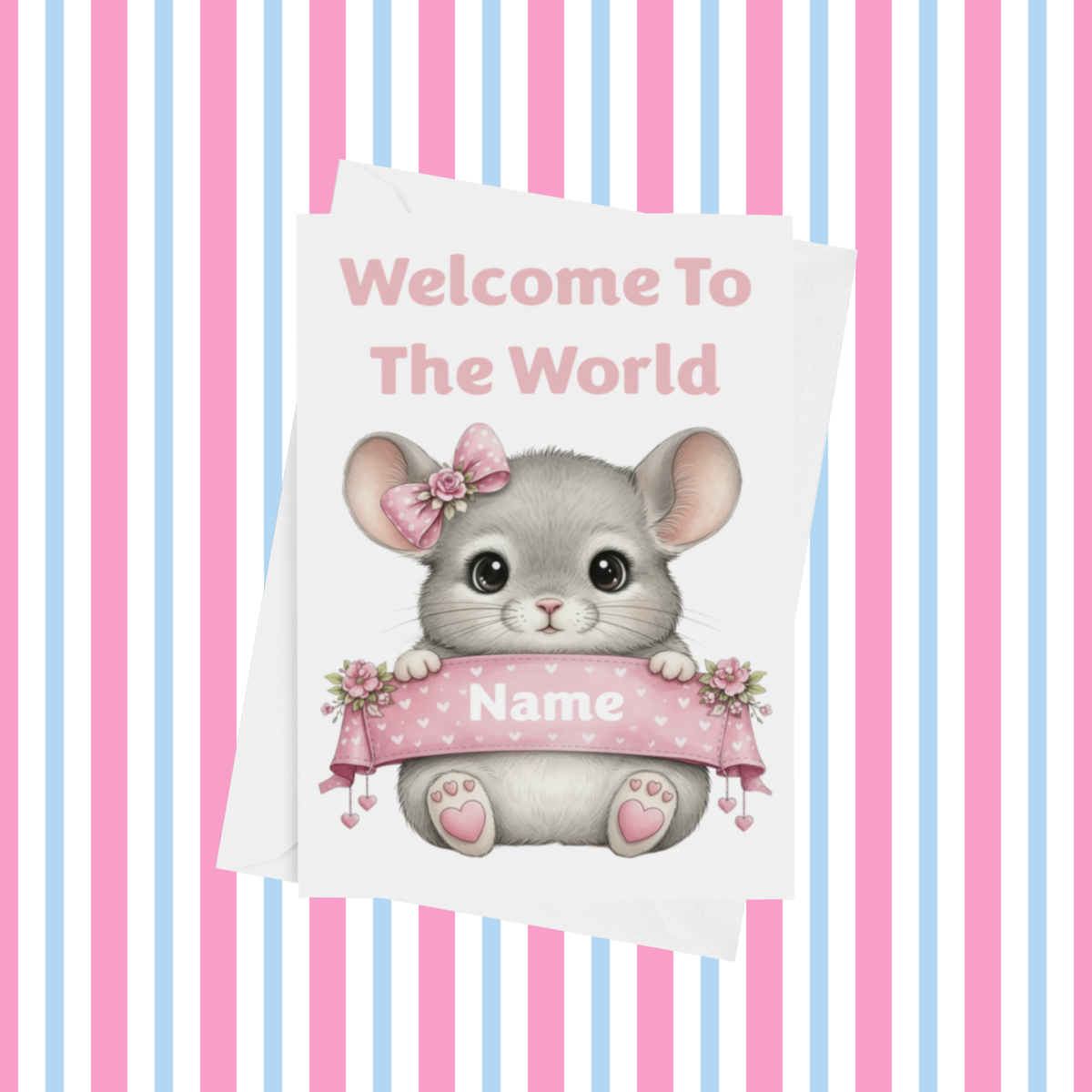 Welcome To The World Personalised Card for New Baby Animals in Pink