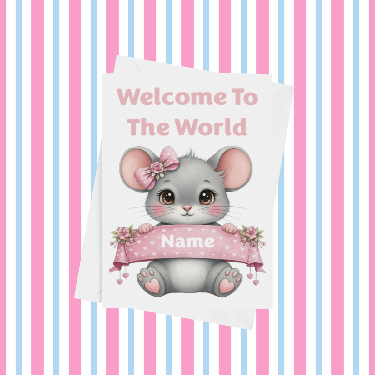 Welcome To The World Personalised Card for New Baby Animals in Pink